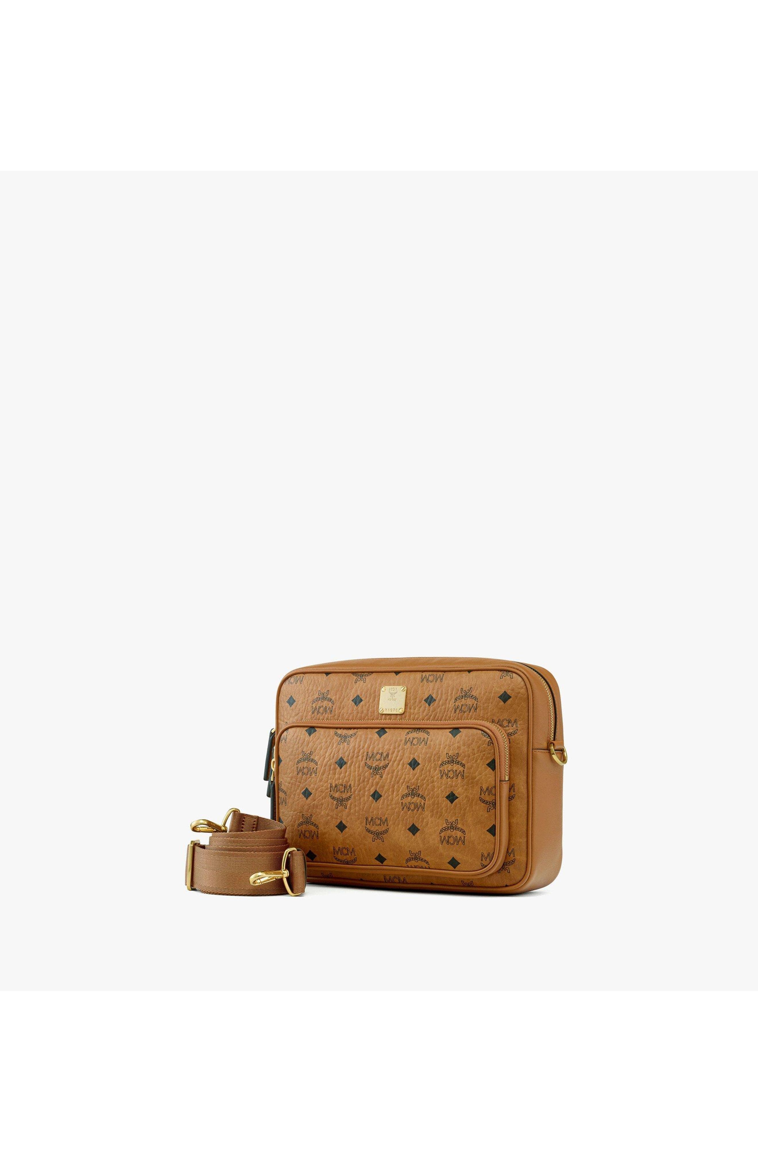 MCM Aren Crossbody in Visetos, Alternate, color, Cognac