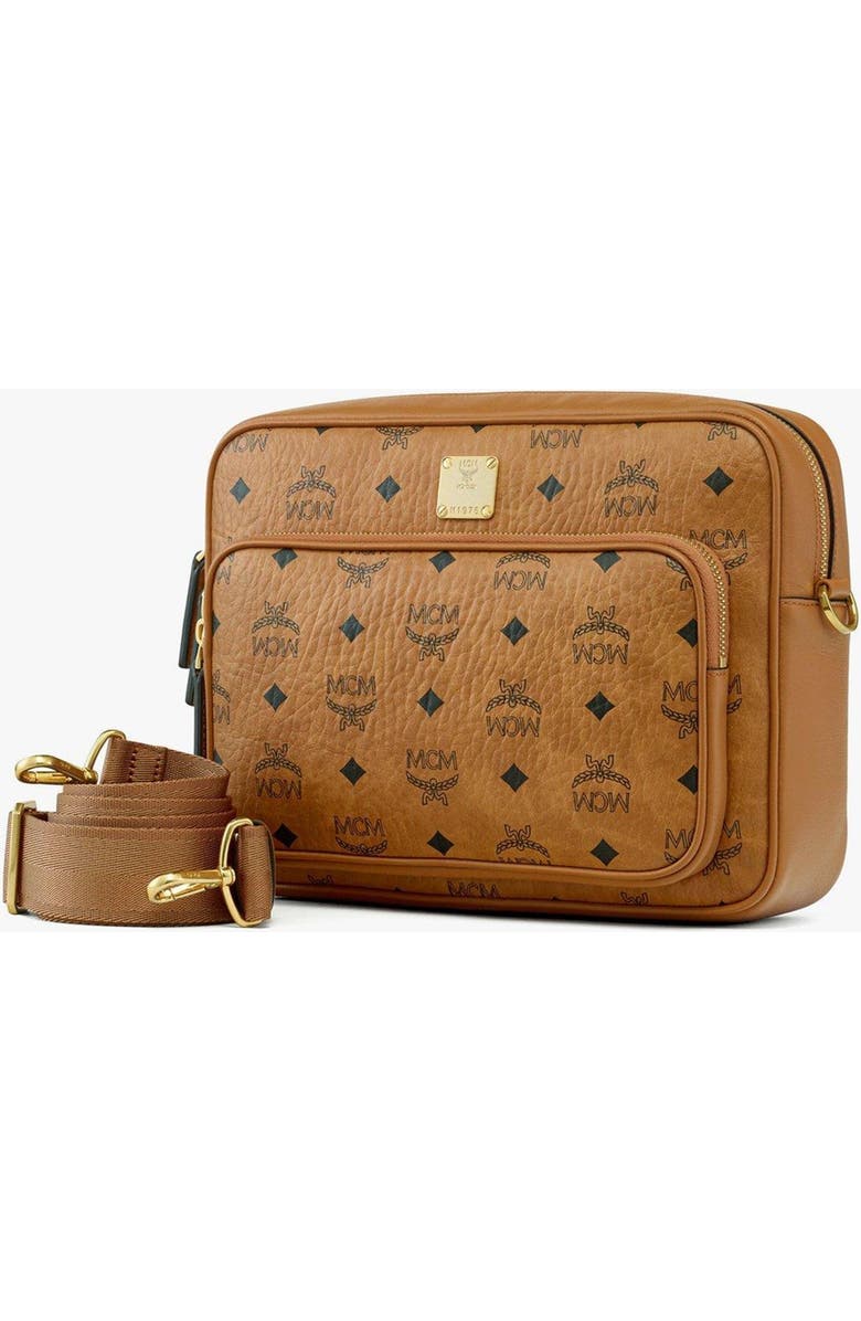MCM Aren Crossbody in Visetos, Alternate, color, Cognac