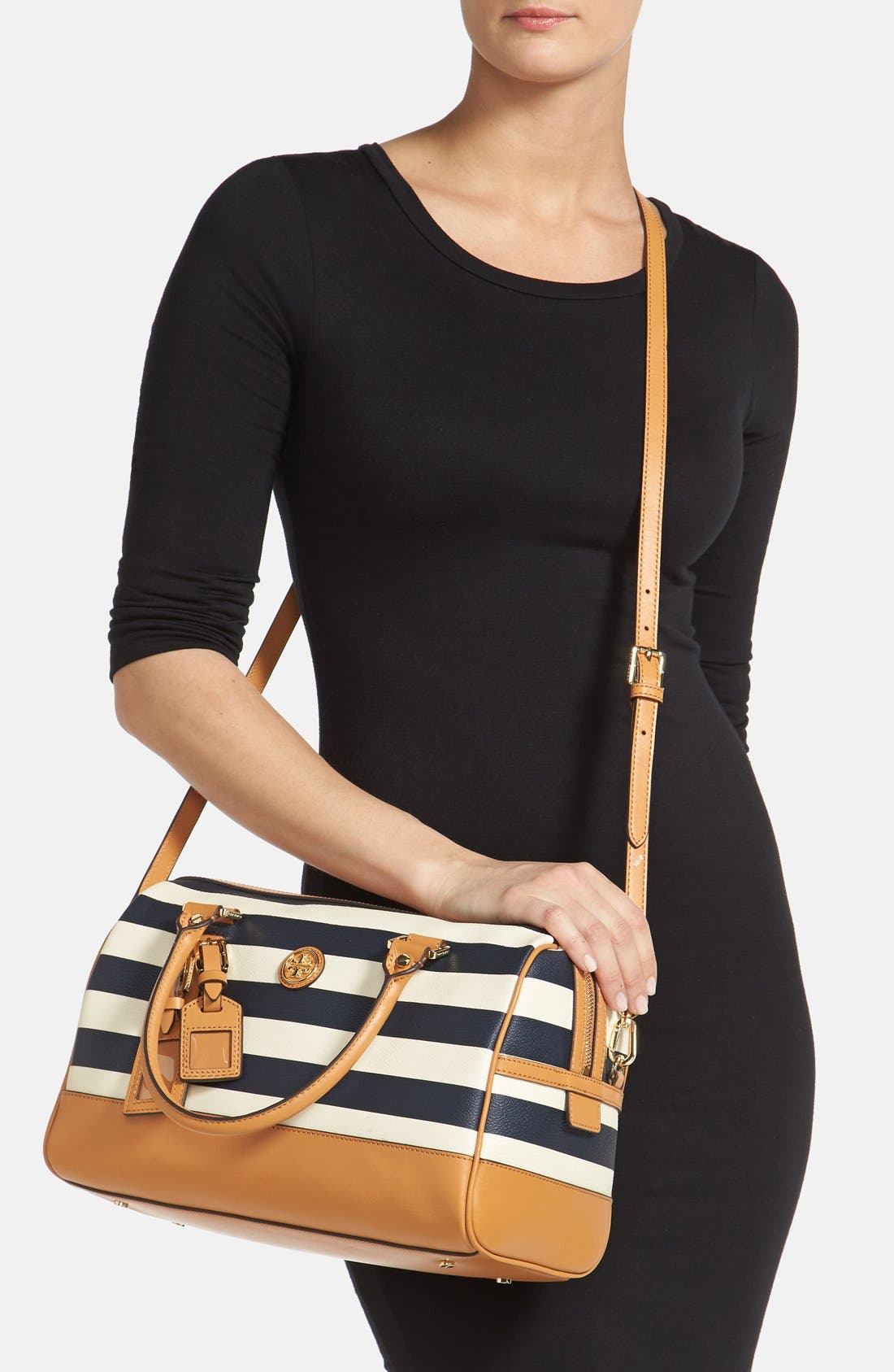 'Kerrington' Stripe Satchel, Medium, Alternate, color, AWNING STRIPE