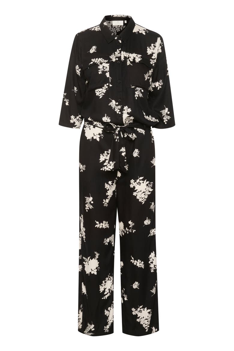 Rutie 3/4 Sleeve Jumpsuit, Alternate, color, Black/White Flower Print