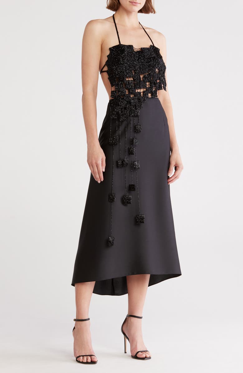 Cult Gaia Margaux Asymmetric Beaded Silk Top, Main, color, 