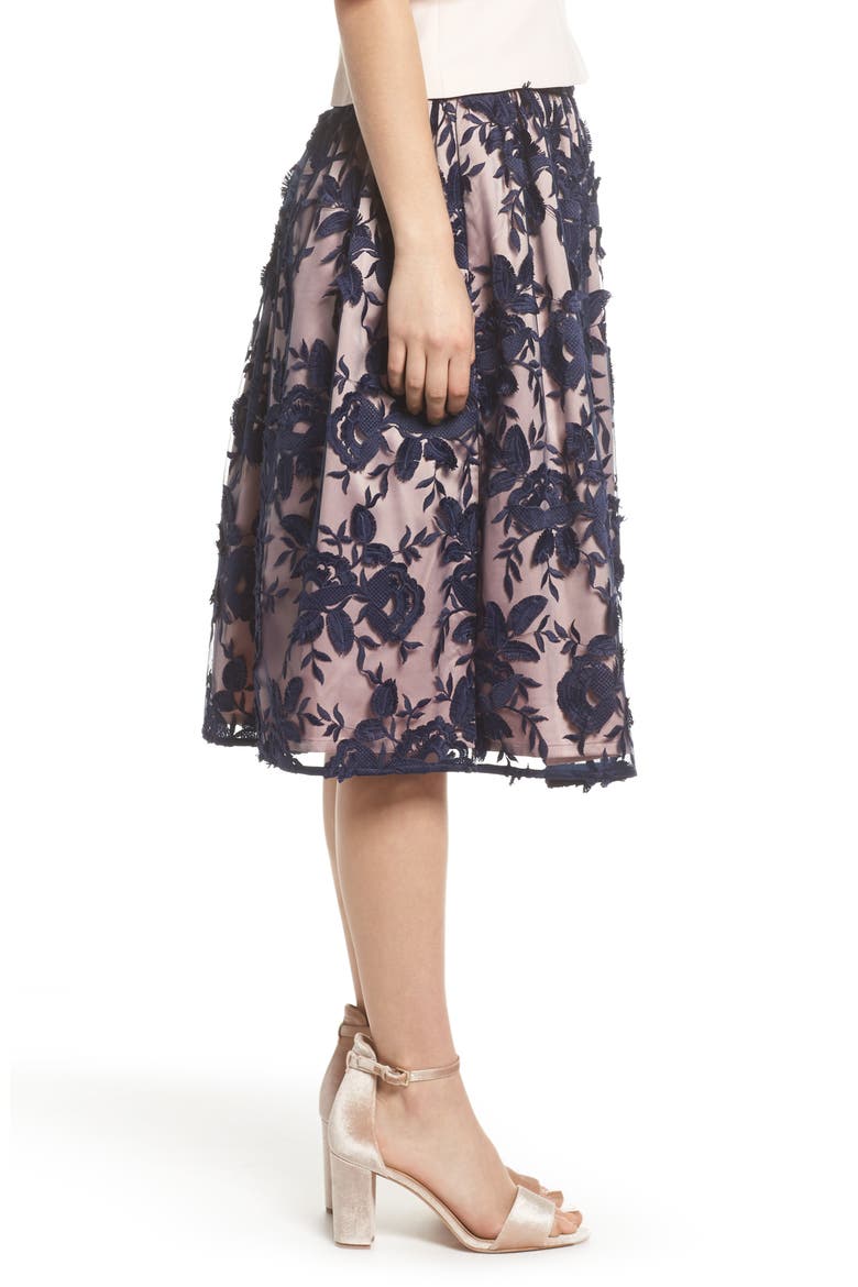 Embroidered Midi Skirt, Alternate, color, NAVY