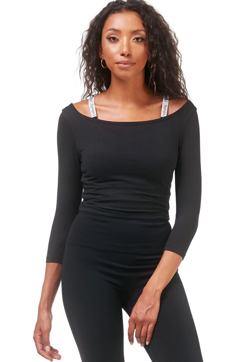 Rebody Active Dynamic Cozy Open Shoulder 3/4 Sleeve Top, Alternate, color, Cozy Black