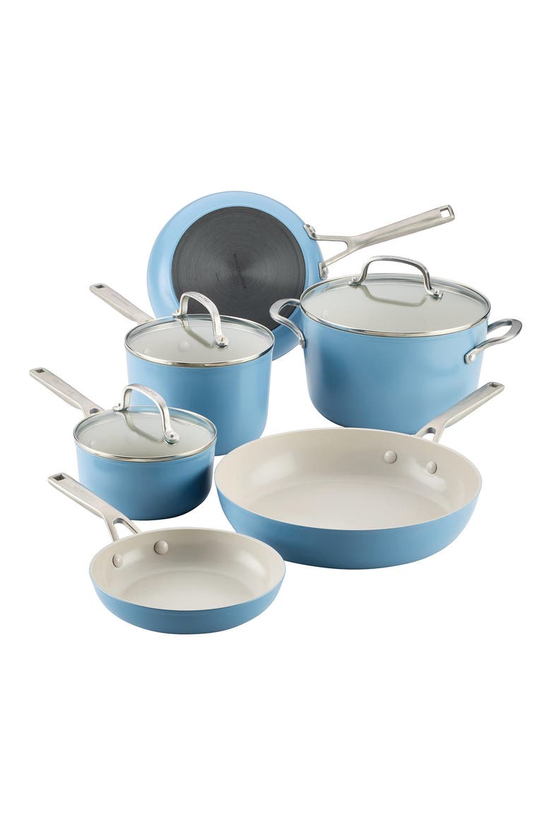 9-Piece Hard-Anodized Ceramic Cookware Set, Main, color, BLUE VELVET