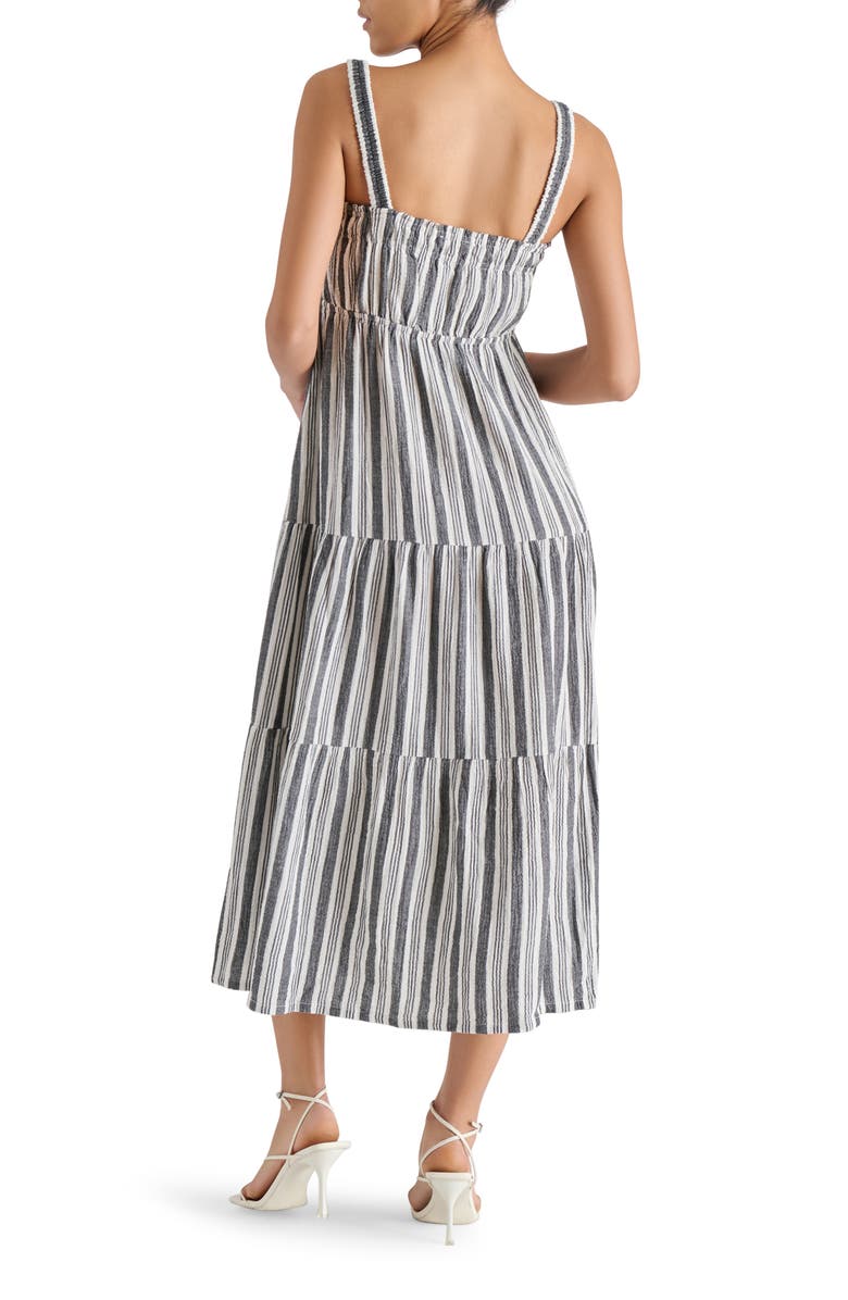 Steve Madden Alissa Stripe Tiered Cotton Gauze Midi Sundress, Alternate, color, Black/ White Stripe