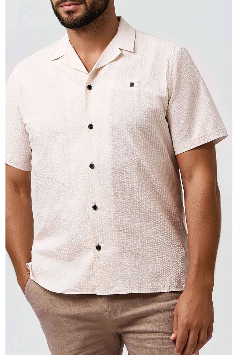 Seersucker Striped Resort SS Button-Up Shirt, Alternate, color, Medium Beige