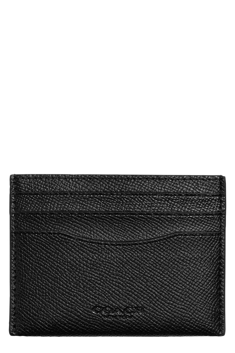 Grained Leather Card Case, Main, color, BLACK