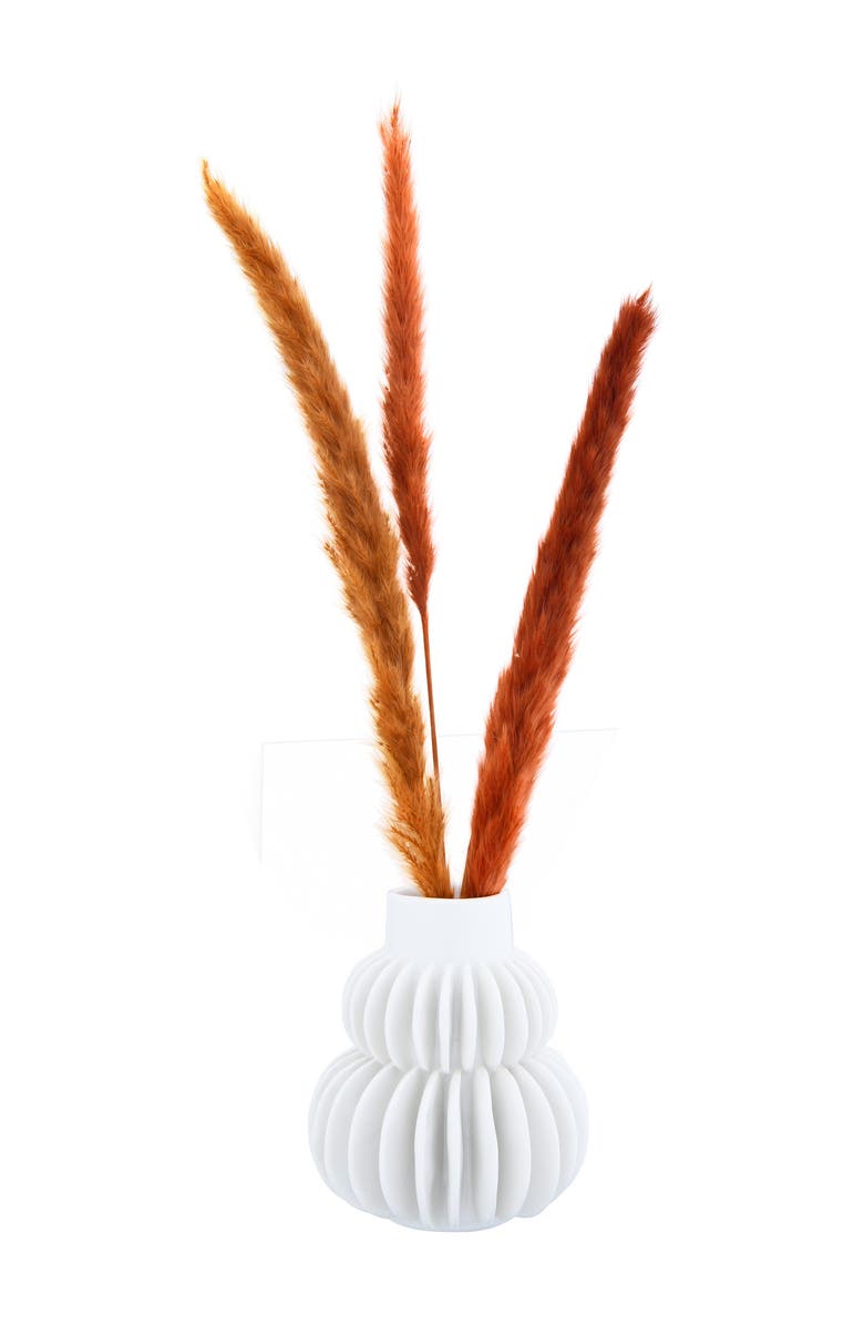 Storied Home Stoneware Vase with Half Circle Pleated Design, White, Alternate, color, White