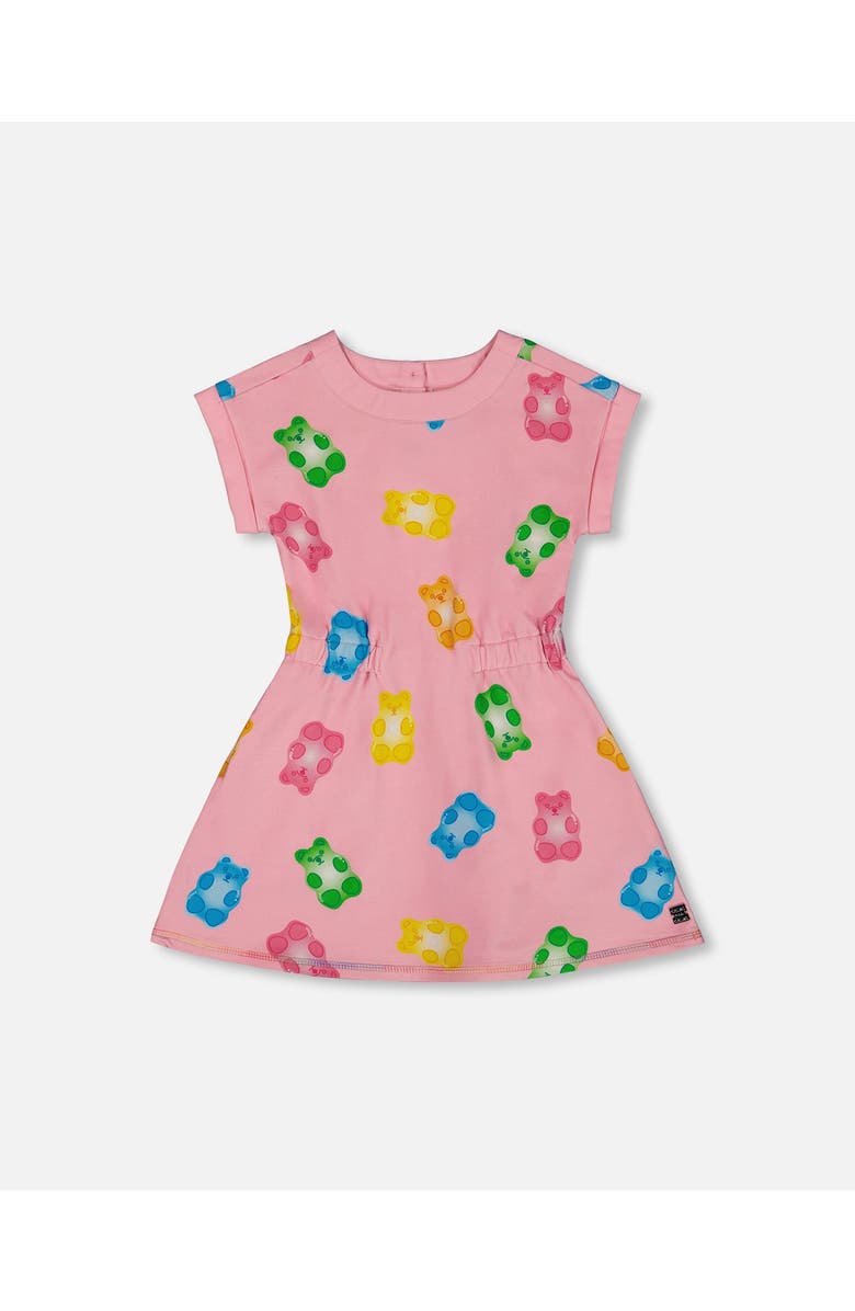 Deux par Deux Girl's Printed French Terry Dress Pink Multicolored Gummies, Main, color, 