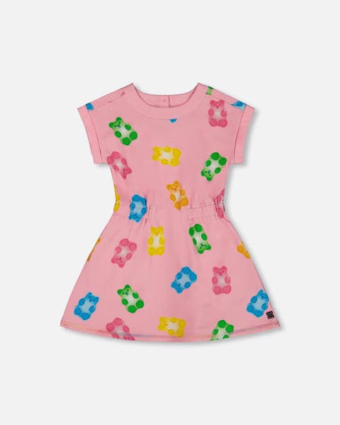 Girl's Printed French Terry Dress Pink Multicolored Gummies