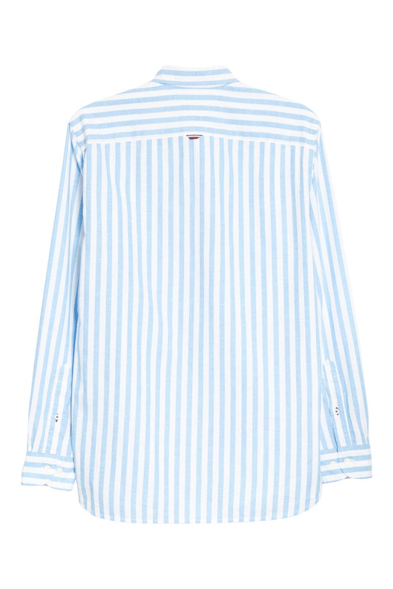 Regular Fit Stripe Cotton & Linen Button-Down Shirt, Alternate, color, COPENHAGEN BLUE/ WHITE