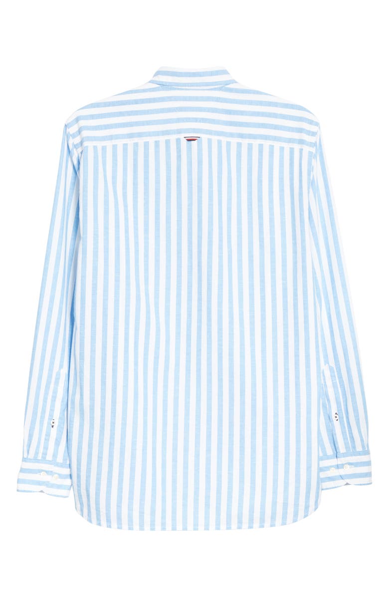 Tommy Hilfiger Regular Fit Stripe Cotton & Linen Button-Down Shirt, Alternate, color, 