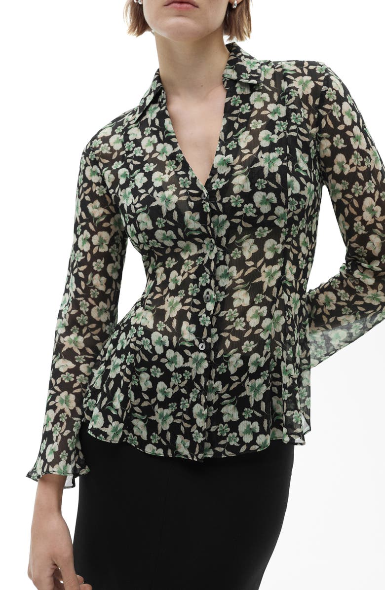 MANGO Floral Chiffon Shirt, Main, color, 