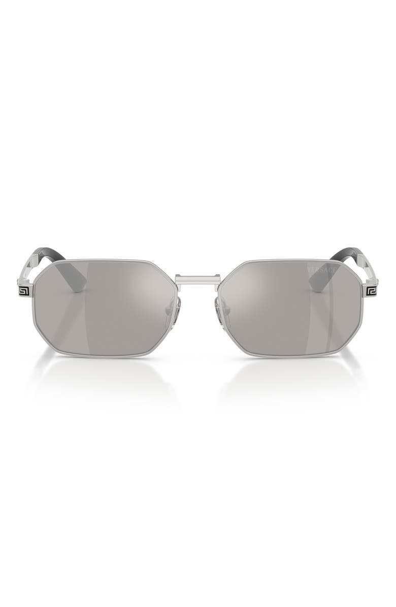 Versace 54mm Rectangular Sunglasses, Main, color, Silver / Grey Mirror Silver