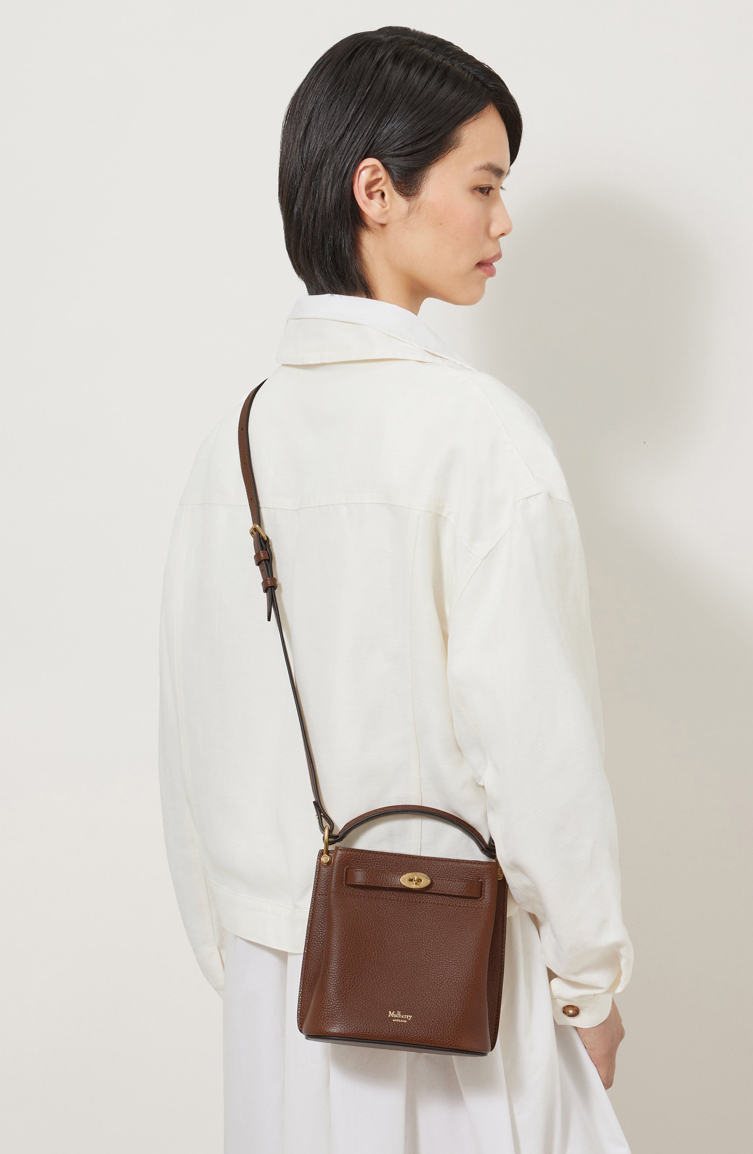 Mini Islington Leather Bucket Bag, Alternate, color, OAK