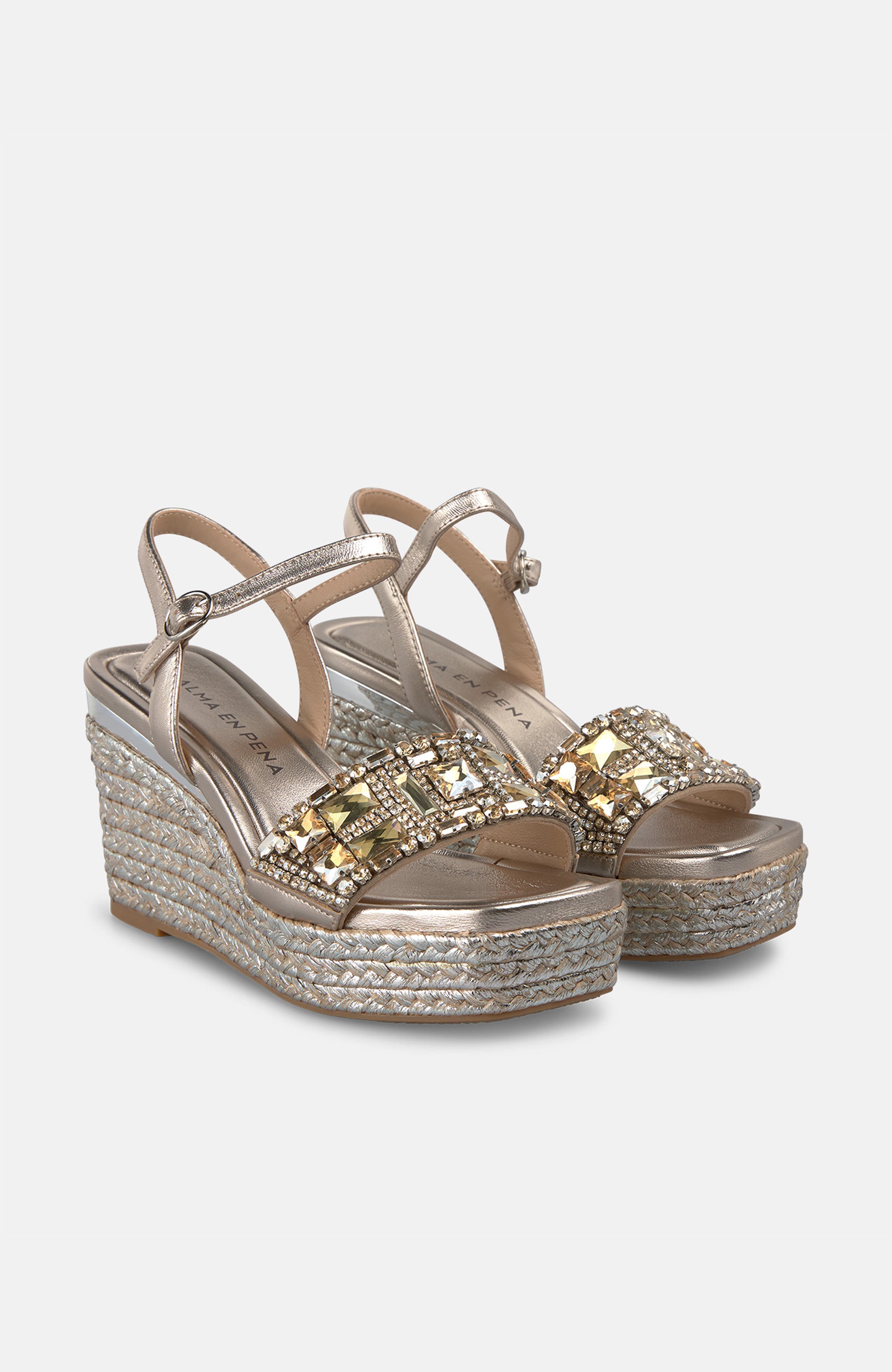 Esparto Wedge Sandal With Rhinestone Strap, Alternate, color, Bronze