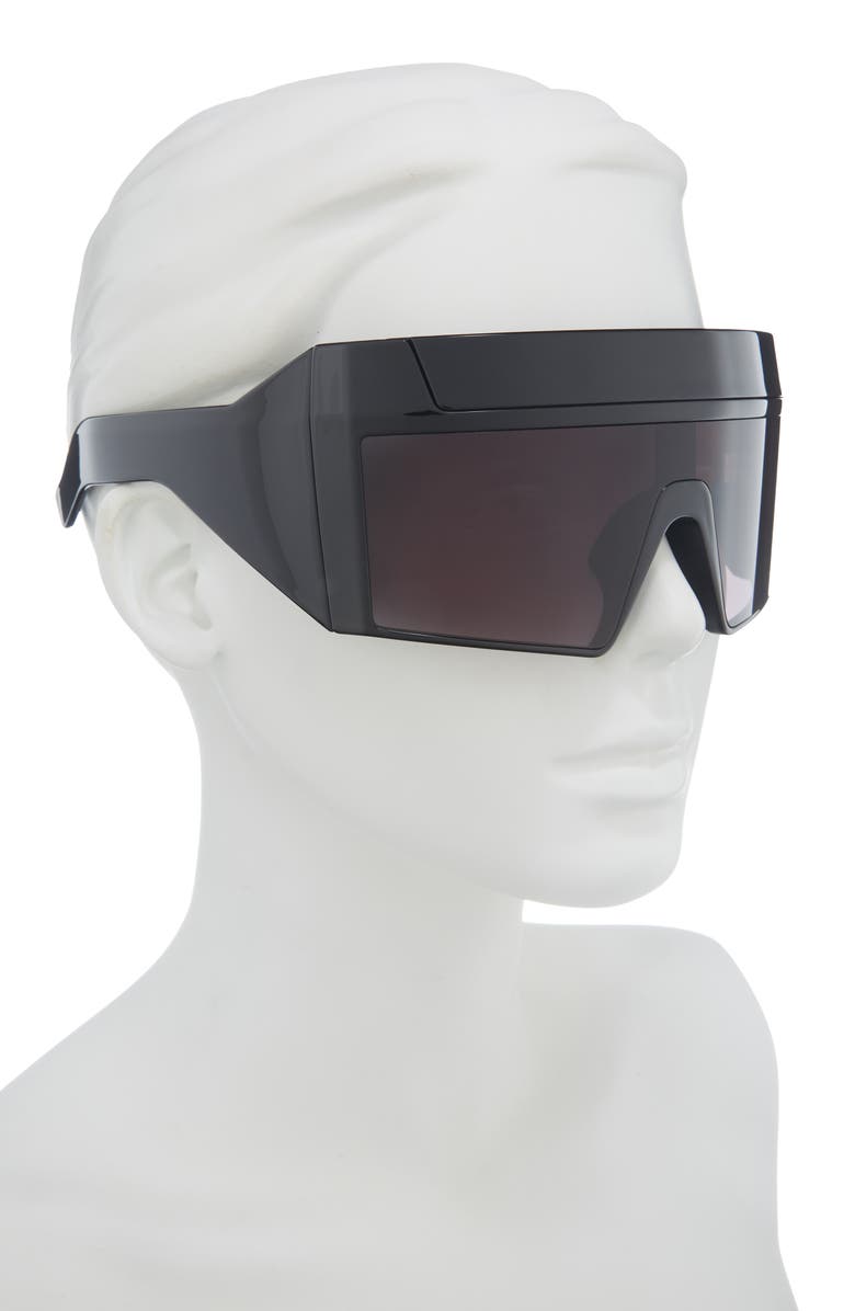 Rick Owens x SUICIDEBANDOFFICIAL Rev Shiny Shield Sunglasses, Alternate, color, Black Temples/ Black Lens