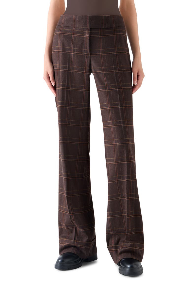 Milly Blanket Check Wool Blend Straight Leg Pants, Main, color, ESPRESSO-CARAMEL