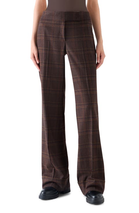 Milly Blanket Check Wool Blend Straight Leg Pants