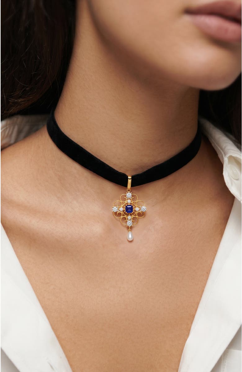 RETRO CHIC Orchid Dream Choker, Alternate, color, Blue & Gold & Black