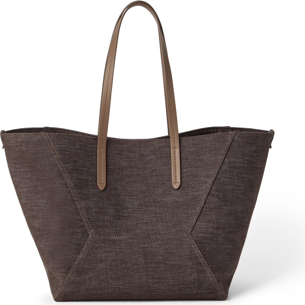 Shop Brunello Cucinelli Denim Bc Duo Bag In Chocolate
