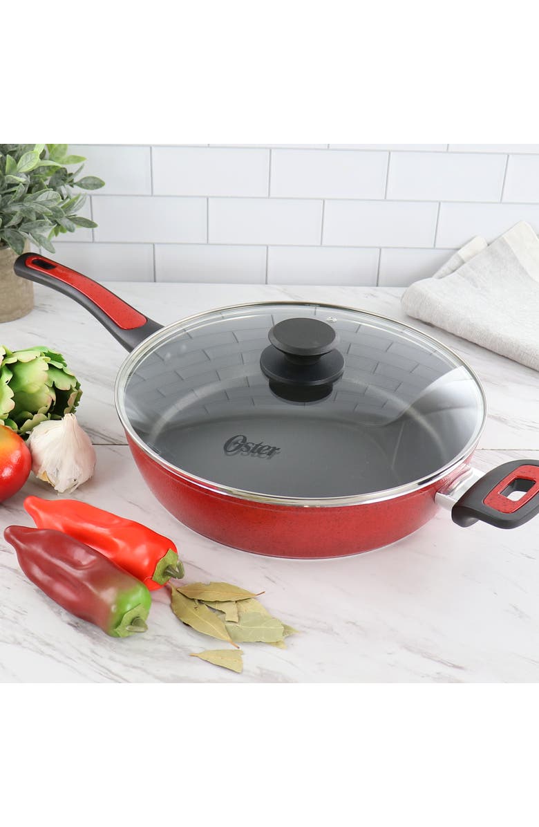 OSTER Claybon 3.8 Quart Nonstick Saute Pan With Lid, Alternate, color, Red