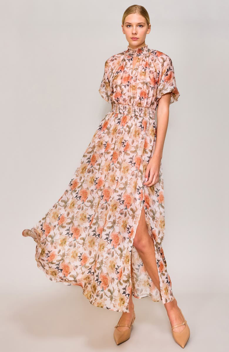 MELLODAY Floral Organza Maxi Dress, Alternate, color, Ivory/ Orange Floral