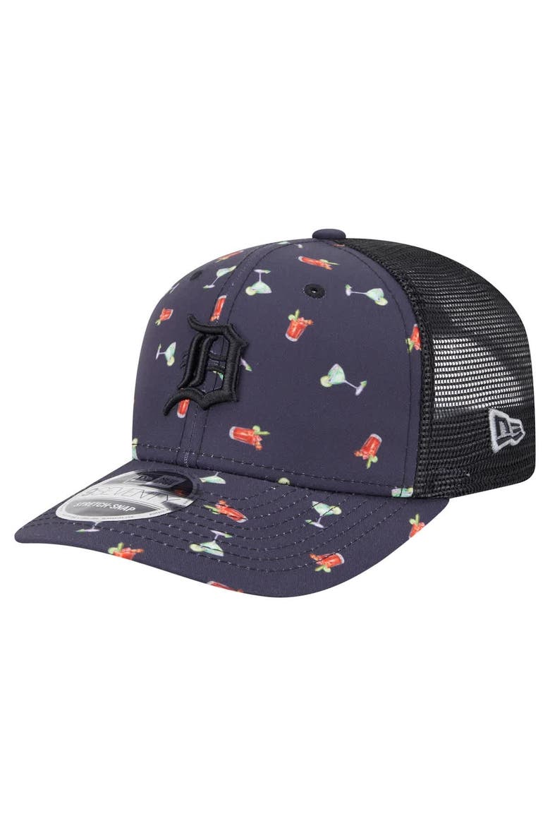 Men's New Era Navy Detroit Tigers Adventure Drinks Pattern 9SEVENTY Stretch-Snap Hat, Main, color, Navy