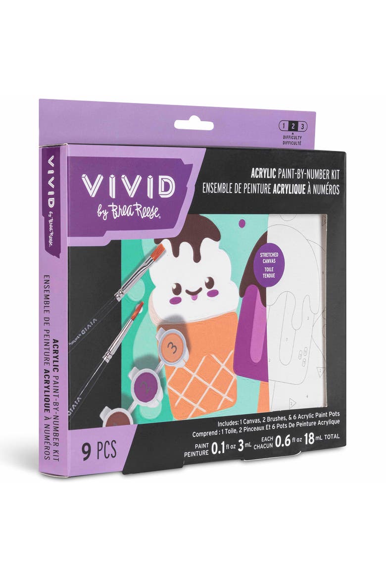 Acrylic Mini Paint By Number Kit, Ice Cream, 6 x 6 Inch Canvas, Alternate, color, Multicolored