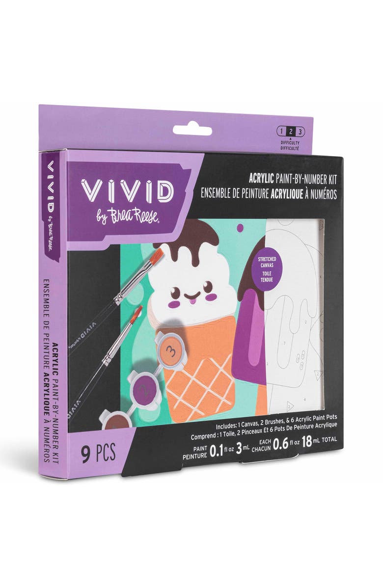 Brea Reese Vivid Acrylic Mini Paint By Number Kit, Ice Cream, 6 x 6 Inch Canvas, Alternate, color, Multicolored