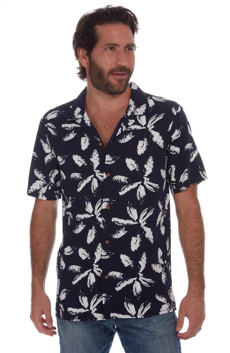 PX Palm Leaf Print Seersucker Camp Shirt, Alternate, color,