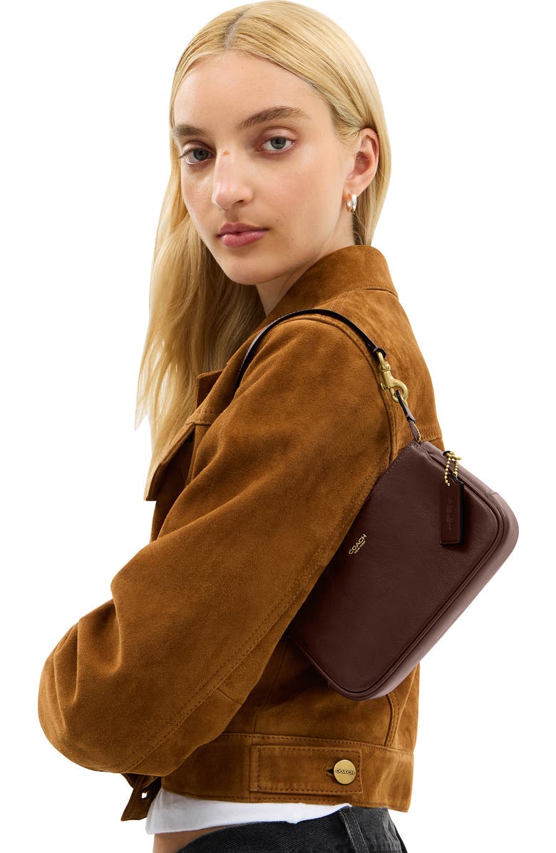 COACH Plaza 18 Natural Grain Leather Shoulder Bag, Alternate, color, B4/Maple