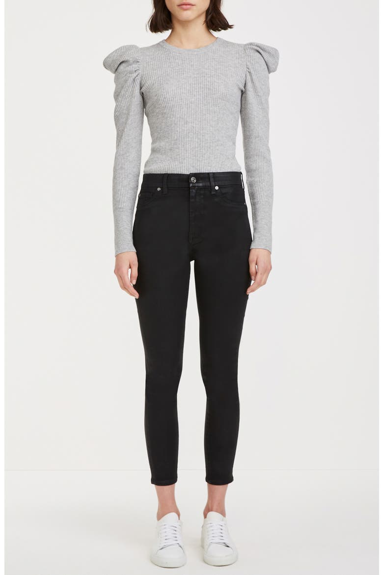 Coated High Waist Ankle Skinny Jeans, Alternate, color, COATED BLACK