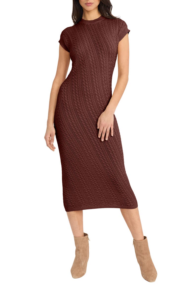 Cap Sleeve Midi Sweater Dress, Main, color, BITTER CHOCOLATE