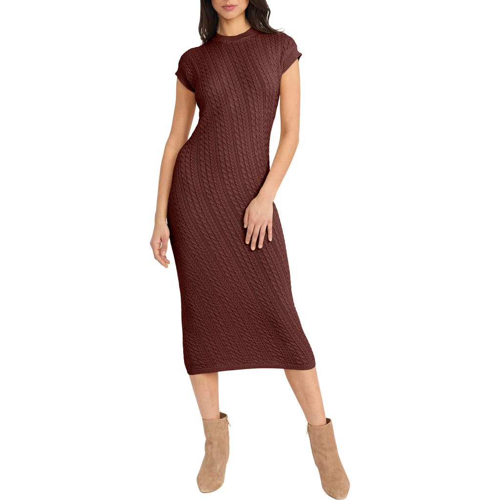 The Good Journey Cap Sleeve Midi Sweater Dress In Brown