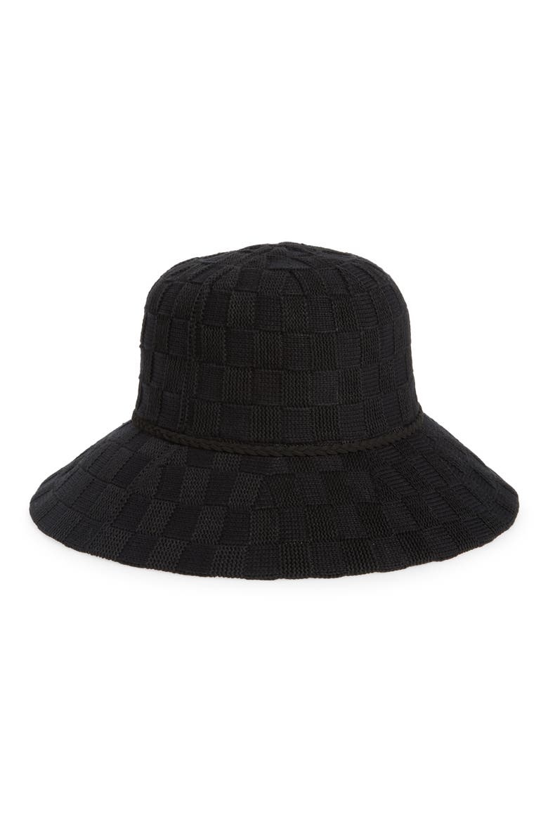 Checkerboard Wide Brim Cloche, Alternate, color, BLACK