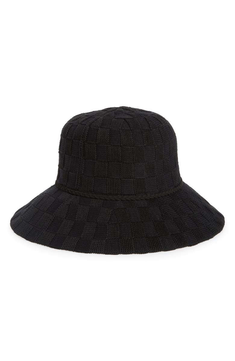Nine West Checkerboard Wide Brim Cloche, Alternate, color, Black
