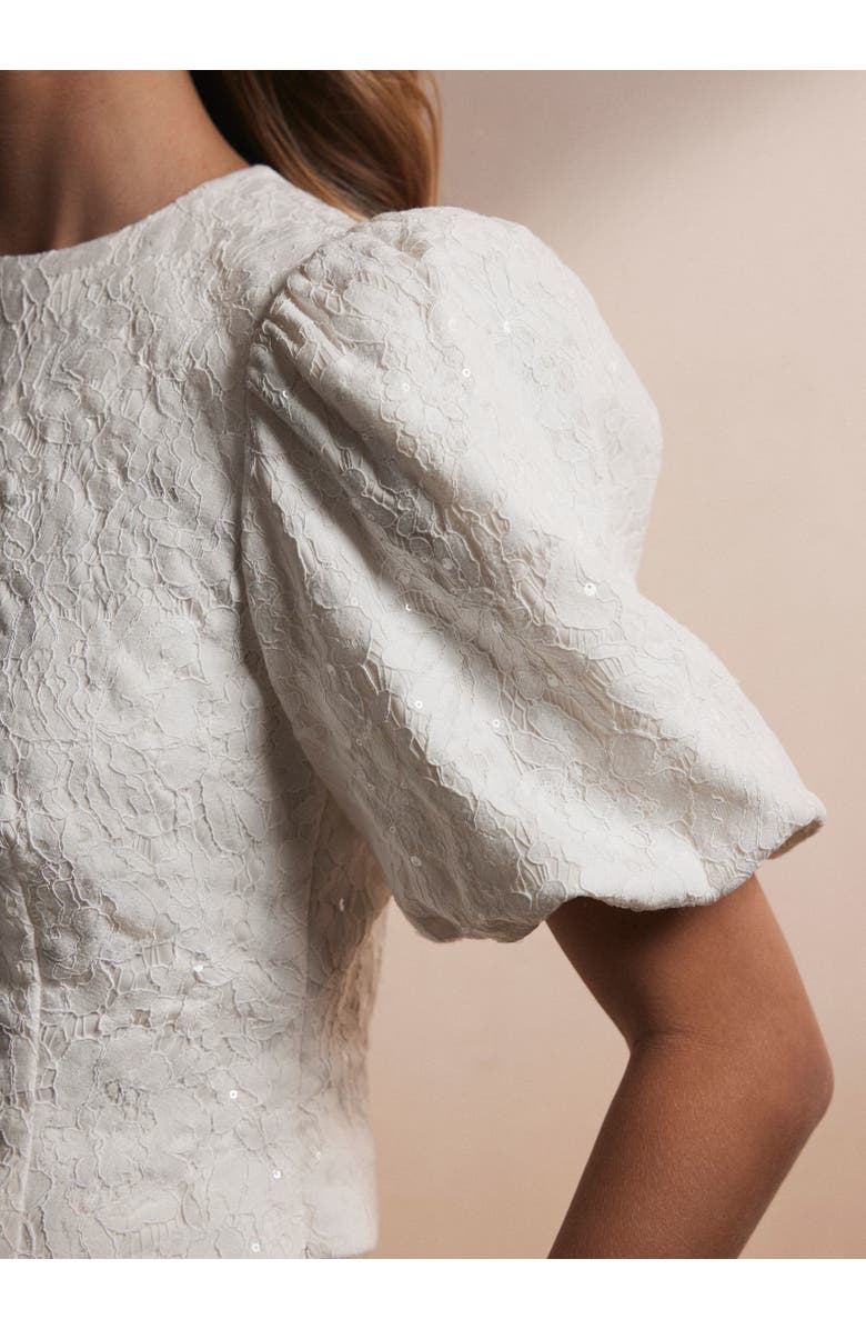 MINT VELVET Sequin Puff Sleeve Top, Alternate, color, Ivory