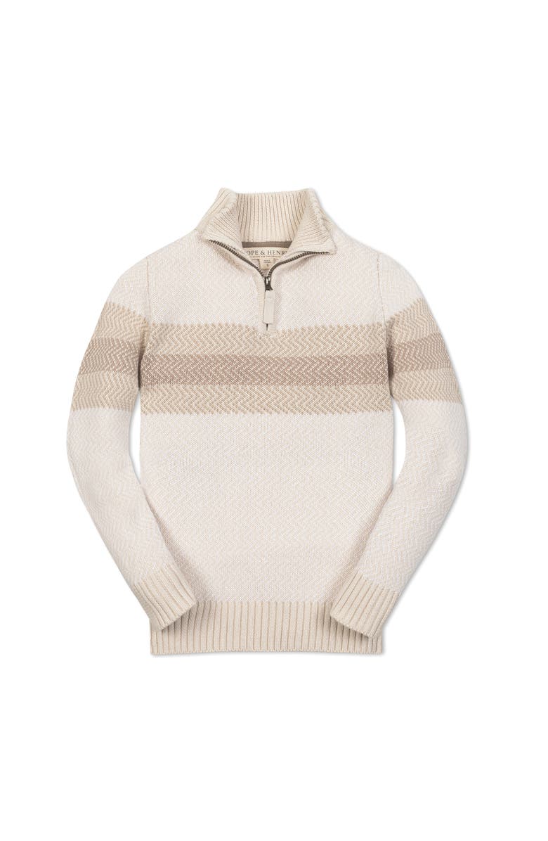 Hope & Henry Kids' Organic Long Sleeve Half Zip Sweater with Engineered Stripe, Main, color, Natural Chevron Chest Stripe