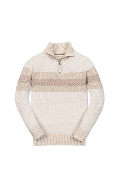 Kids' Organic Long Sleeve Half Zip Sweater with Engineered Stripe (Little Kid and Big Kid)