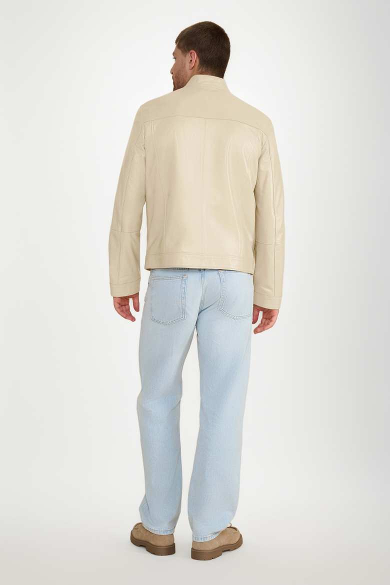 Otis Racer Leather Jacket, Alternate, color, Beige
