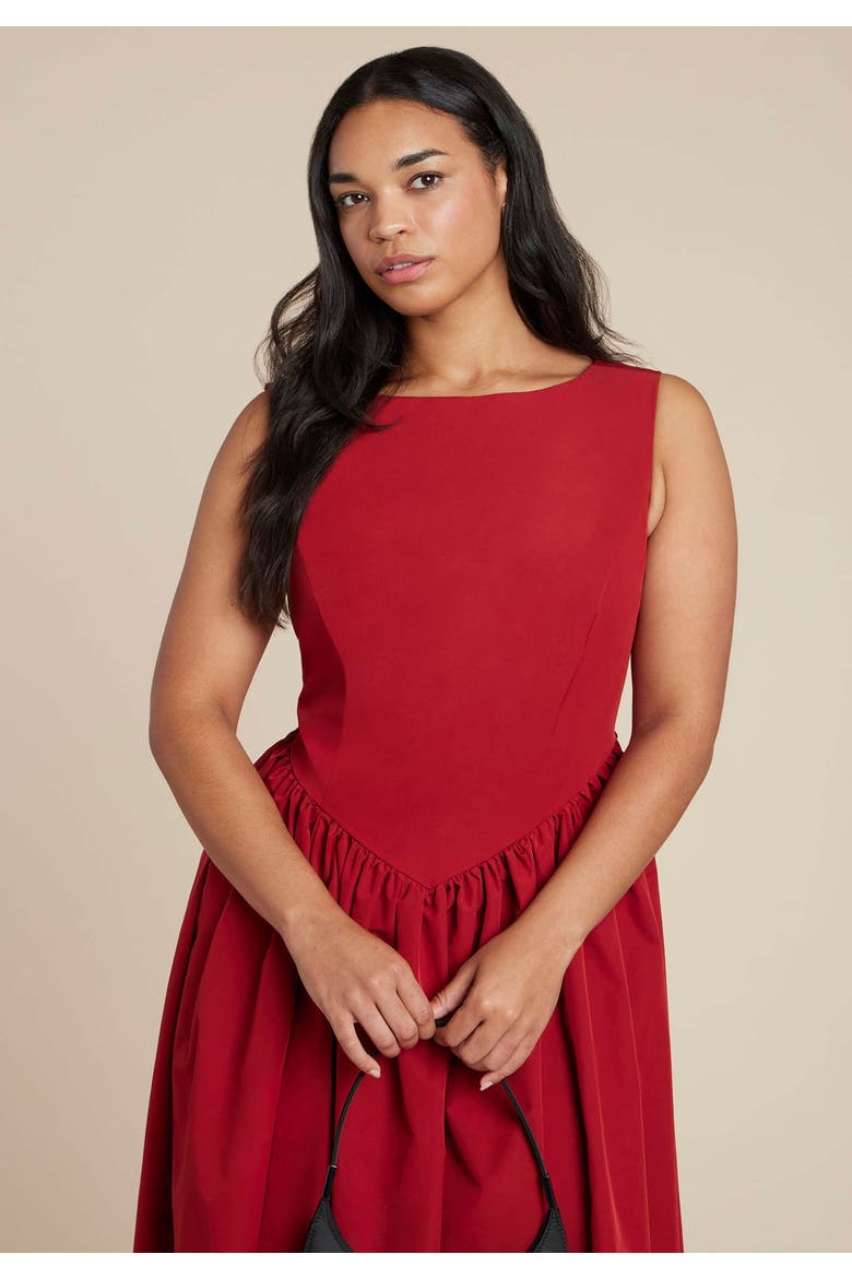Boat Neck Flare Midi Dress, Alternate, color, RED DAHLIA