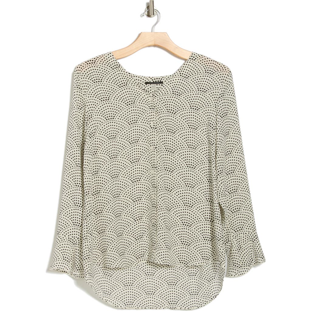 T Tahari Long Sleeve Button-up Top In Ivory Black Scalloped Dot
