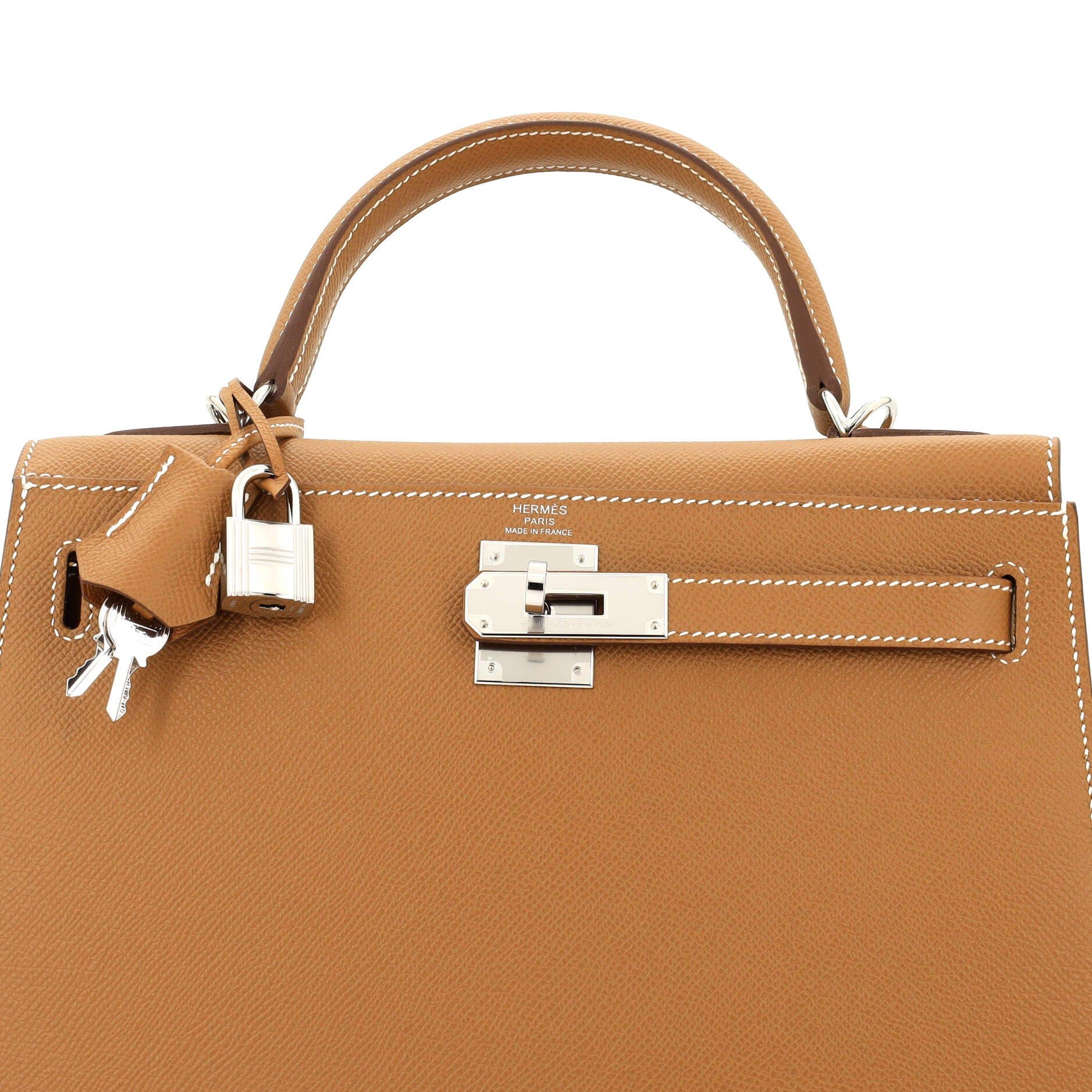 Pre-Owned Hermes Kelly Handbag Brown Epsom with Palladium Hardware 28, Alternate, color, Gold