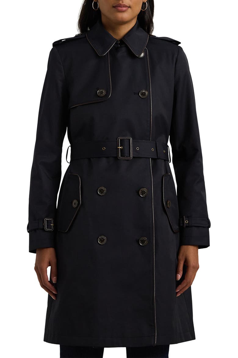 Belted Water Resistant Double Breasted Trench Coat, Main, color, DARK NAVY
