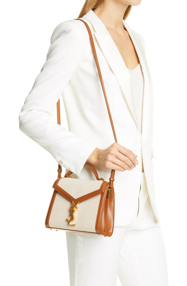 Saint Laurent Mini Cassandra Linen Top Handle Bag, Alternate, color,