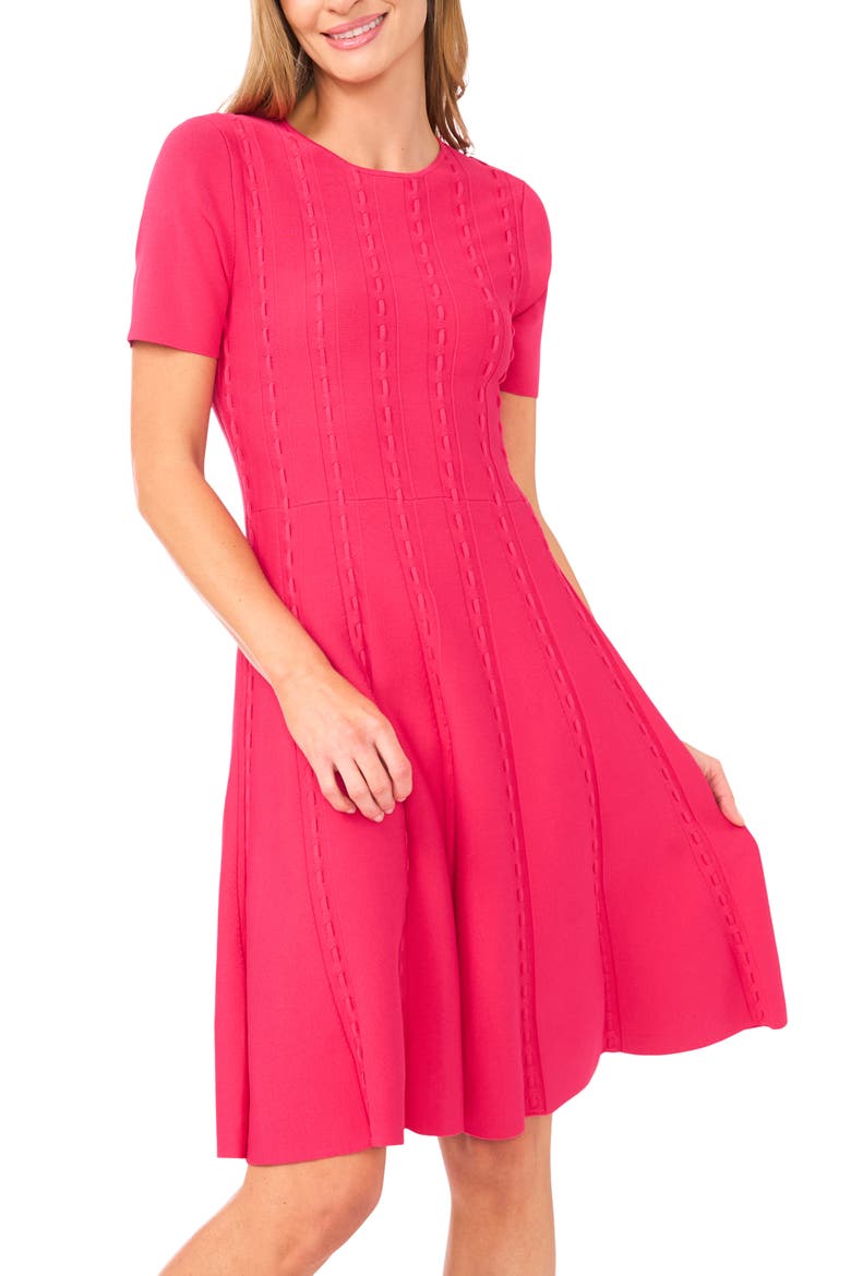 Ella Ribbon Stitch Fit & Flare Dress, Alternate, color, CRANBERRY JAM