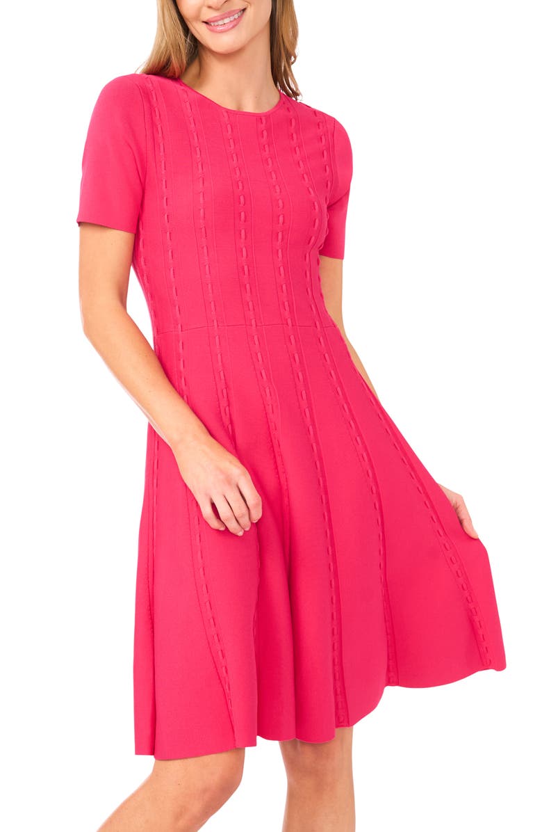 Ted Baker Ella Ribbon Stitch Fit & Flare Dress, Alternate, color, Cranberry Jam
