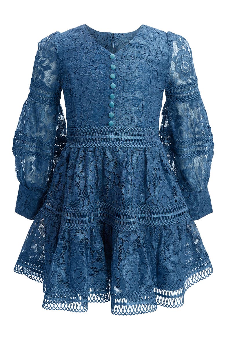 Kids' Venice Lace Long Sleeve Party Dress, Main, color, STEEL BLUE