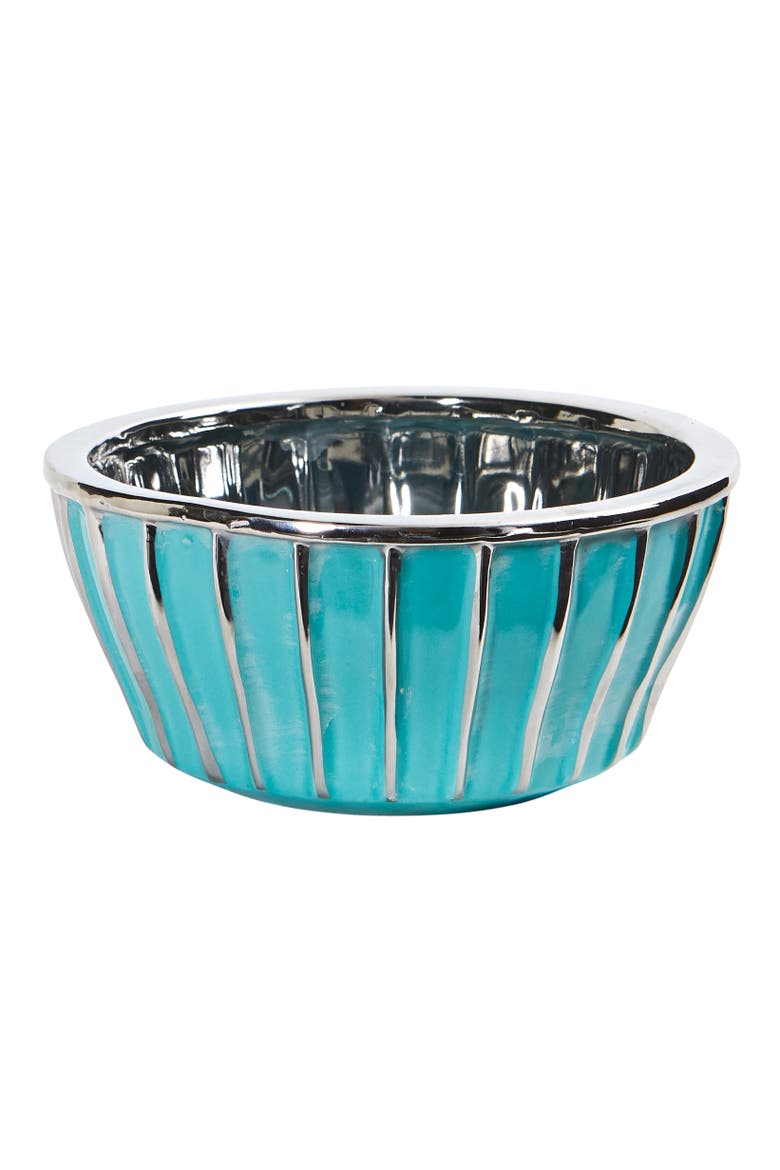 7.25-in Teal Vase with Silver Burnishing, Main, color, Blue